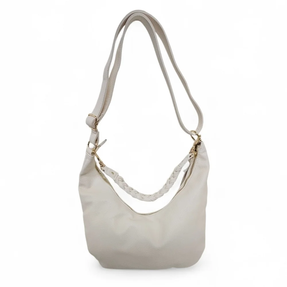 Pretty Simple Hattie Crescent Hobo Crossbody Bag With Braided Strap In Cream NWT